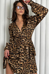 Leopard Print V-Neck Ruffle Mini Dress