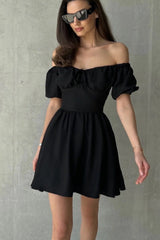 Off Shoulder Tie Waist Mini Dress