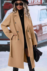 Manteau d'extérieur chic et classique en laine à double boutonnage et ceinture, idéal pour Noël