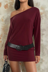 One Shoulder Long Sleeve Mini Dress