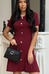 Robe pull en maille cintrée à col rabattu et coupe trapèze