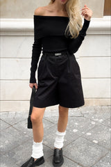 T-shirt sexy moulant à manches longues et épaules dénudées