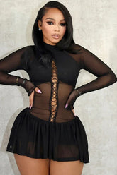 Robe mini plissée en maille à manches longues