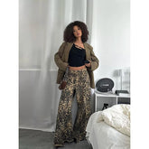 Jean baggy rose délavé léopard marron taille haute style trashy