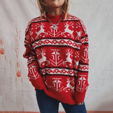 Funny Reindeer Printed Christmas Sweat Womens Sweater Red / S Sweaters-L