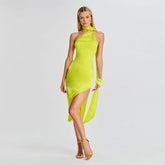 Robe fourreau dos nu moulante avec foulard, robe midi pour filles