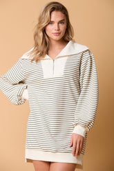 Jupe à rayures à manches longues et col polo, coupe ample et décontractée