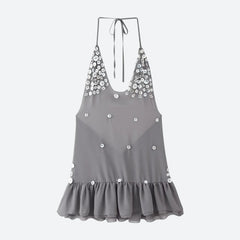 Robe mini boutonnée dos nu