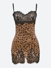 Baddie Leopard Lace Mini Dress