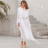 Beach Chiffon Stacked Vacation Pullover Bikini Swimsuit Blouse Sun Protective