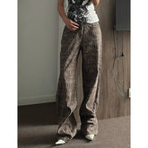 Jean marron vintage à imprimé léopard taille haute, style streetwear Harajuku.