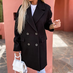 Manteaux d'hiver/automne élégants, croisés, en laine, amples et unis, à revers élégants
