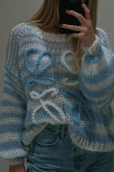 Pull jacquard ajouré à rayures contrastées