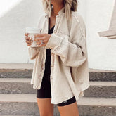 Manteaux d'automne-hiver élégants, côtelés, amples et décontractés, de couleur unie