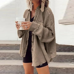 Manteaux d'automne-hiver élégants, côtelés, amples et décontractés, de couleur unie