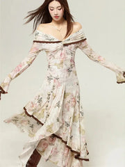 Robe midi Fairycore papillon à épaules dénudées