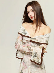 Robe midi Fairycore papillon à épaules dénudées