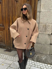 Fashion Solid Vintage Long Sleeve Elegant Pocket Lady Coats