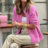 Pull élégant à manches longues, ample, décontracté et confortable, à la mode et stylé, avec boutonnage simple.