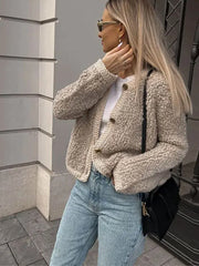 Manteaux chics décontractés à manches longues, col rond et patchwork en laine tendance