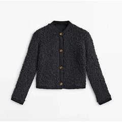 Manteaux chics décontractés à manches longues, col rond et patchwork en laine tendance