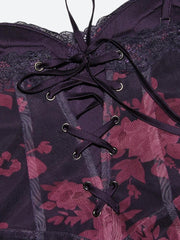 Robe longue moulante à lacets et résille fleurie