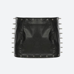 Grunge Spiked Faux Leather Mini Skirt