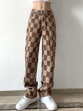 Jean marron à carreaux style rétro décontracté Y2K, streetwear Harajuku