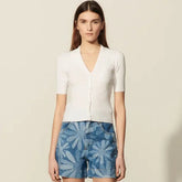 Pull en maille à col en V, manches courtes, élégant, confortable et douillet