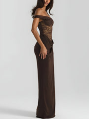 Robe longue à corsage en dentelle