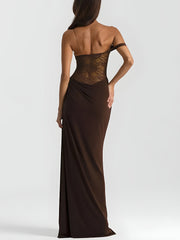 Robe longue à corsage en dentelle