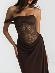 Robe longue à corsage en dentelle