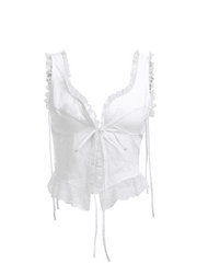 Débardeur court à volants et bordure en dentelle