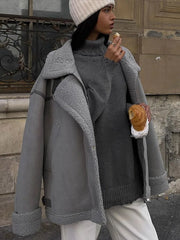 Manteaux en laine d'agneau à fermeture éclair, amples, décontractés, épais et chauds, style streetwear