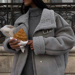 Manteaux en laine d'agneau à fermeture éclair, amples, décontractés, épais et chauds, style streetwear