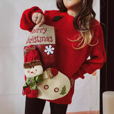 Loose Thickened Red Christmas Snowman Doll Pocket Sweater Sweaters-L