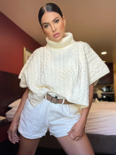 Pull en maille à col roulé, manches courtes, chic, élégant, uni, confortable et décontracté