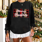 Grid Pattern Cartoon Winter Warm Hooded Crewneck Christmas Hoodie Black / S Hoodies-L