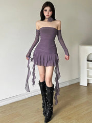 Robe mini bustier à volants en résille