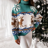 Winter Christmas Print Knitted Casual Long Sleeve Ugly Women Sweater Green / S Sweaters-L