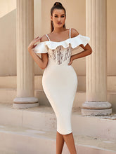 Party Cocktail Dress Spaghetti Strap Ruffle Tube Top off Shoulder Lace Bandage One Piece Dress