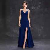 Solid Color Evening Deep V Plunge neck Sleeveless Split Formal Dress Cocktail Party Prom Maxi Dress Summer