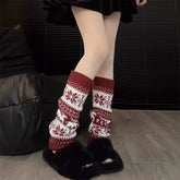 Retro Snowflake Knit Slouchy Red Christmas Leg Warmers