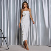 Dress High Grade Socialite Refined Rhinestone Tube Top Floral Dress