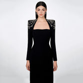 Elegant Graceful Square Collar Diamond Long Sleeve Bandage Dress Ladies Party Dinner Light Dress