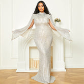 Plus Size Long Wedding Party Cocktail Light Luxury Sequined Evening Dress