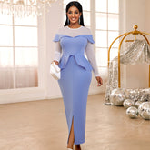 Ruffled Dress Party Cocktail Beaded See through Sleeve Dress