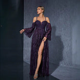 Halter Bell Sleeve Dress Slit Design Dress Beach Party Gathering Evening Dress