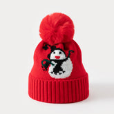Bonnet de Noël tricoté bonhomme de neige à pompons