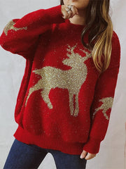 Warm Chic O-Neck Long Sleeve Knitted Christmas Sweater Sweaters-L